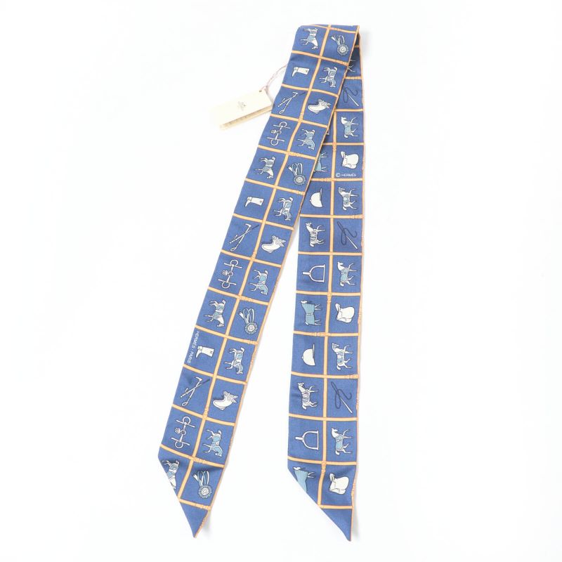 Hermes Twilly Couvertures Et Tenues De Jour Horsewear 100% Silk Marine Beige