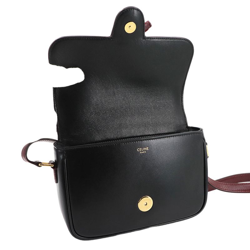 Celine Tassels Shoulder Bag Leather Bordeaux Black Gold Hardware Vintage