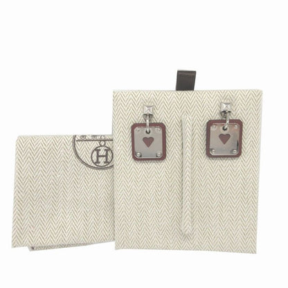 Hermes Asdecourt Z Engraved (2021) Heart Leather Metal Brown Silver Earrings