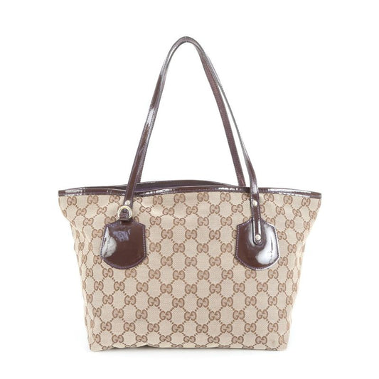 Gucci GG Canvas Leather Tote Bag Shoulder Hand 211976 Brown Genuine Leather