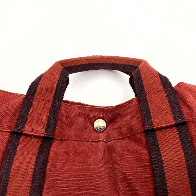 Hermes Fourre Tout MM Handbag Tote Bag Handbag Bag Silver Hardware Canvas Red