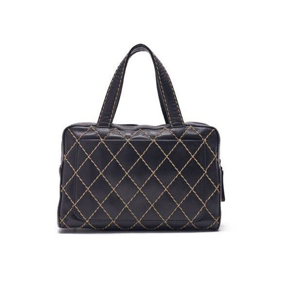 CHANEL CC Wild Stitch Vintage Quilted Bowler Hand Bag Tote Lambskin