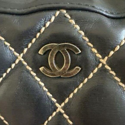 CHANEL CC Wild Stitch Vintage Quilted Bowler Hand Bag Tote Lambskin