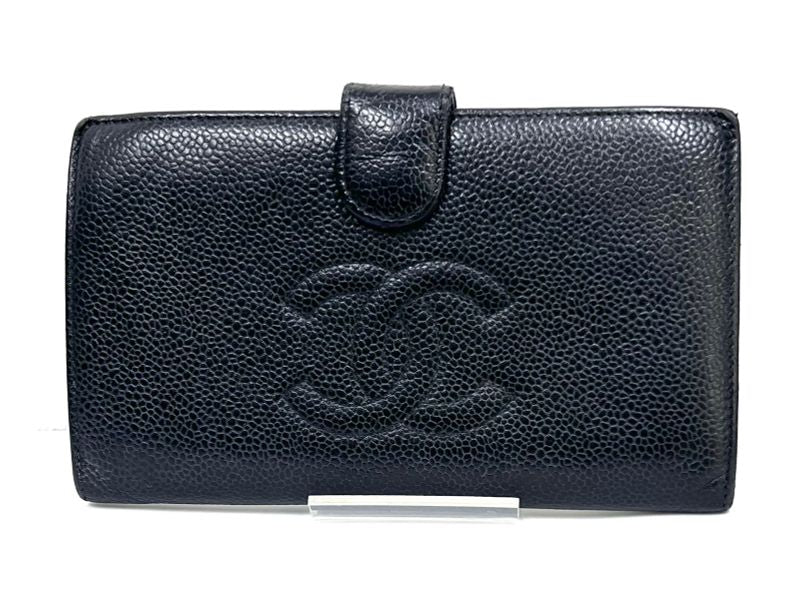 Chanel Caviar Skin CC Wallet Bifold Wallet Black Leather 30ka681
