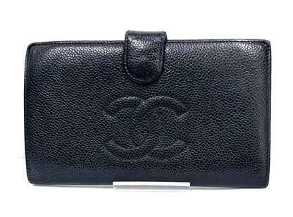 Chanel Caviar Skin CC Wallet Bifold Wallet Black Leather 30ka681