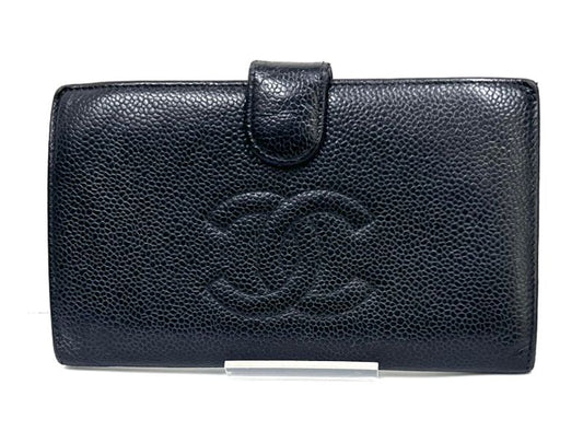 Chanel Caviar Skin CC Wallet Bifold Wallet Black Leather 30ka681