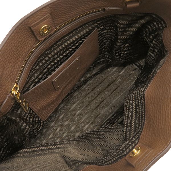 Prada 2way Bag Metal Logo Leather Paliss Andro Gold Hardware Brown Vitello Daino