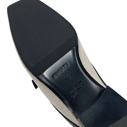 Hermes Groupie Flat Shoes Canvas Leather Black Unused Mule Slipper Sandals
