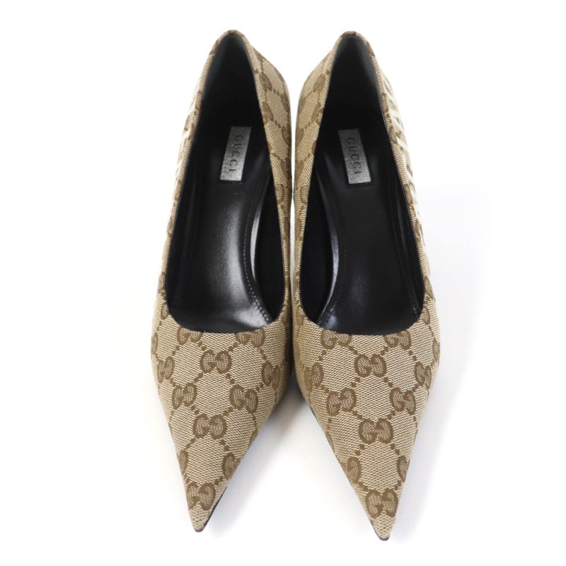 Gucci Balenciaga 676603 Pointed Toe GG Canvas Pumps Brownish 36 With Box And