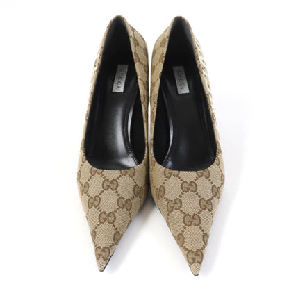 Gucci Balenciaga 676603 Pointed Toe GG Canvas Pumps Brownish 36 With Box And
