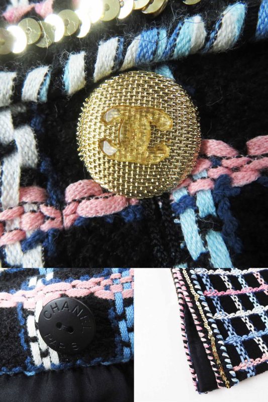 CHANEL 22SS P72501 Runway Wear Coco Mark Button Sequined Trapezoid Tweed Skirt