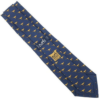 Hermes Tie Animal Print 8cm (3.15in) Silk Navy and Yellow Navy Blue Yellow