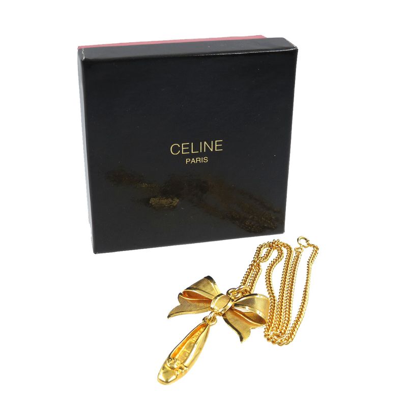 Celine Ribbon Pumps Metal Gold Necklace 0049 Celine