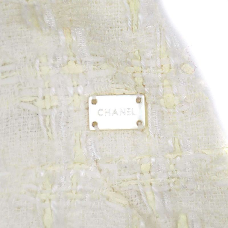 Chanel 2005c Cotton Viscose Tweed Tight Skirt P24927v15453 Ivory 36
