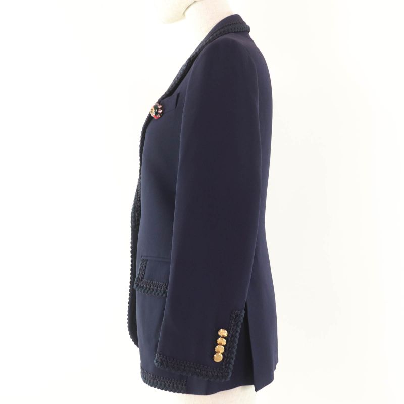 Gucci 610946 Interlocking G-pin Charm Lined Logo Pattern Tailored Jacket Navy