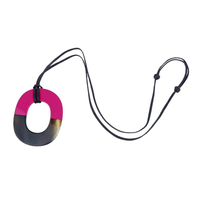 Hermes Necklace Ismu GM Lacquer-buffalo-horn Pink Brown Pendant