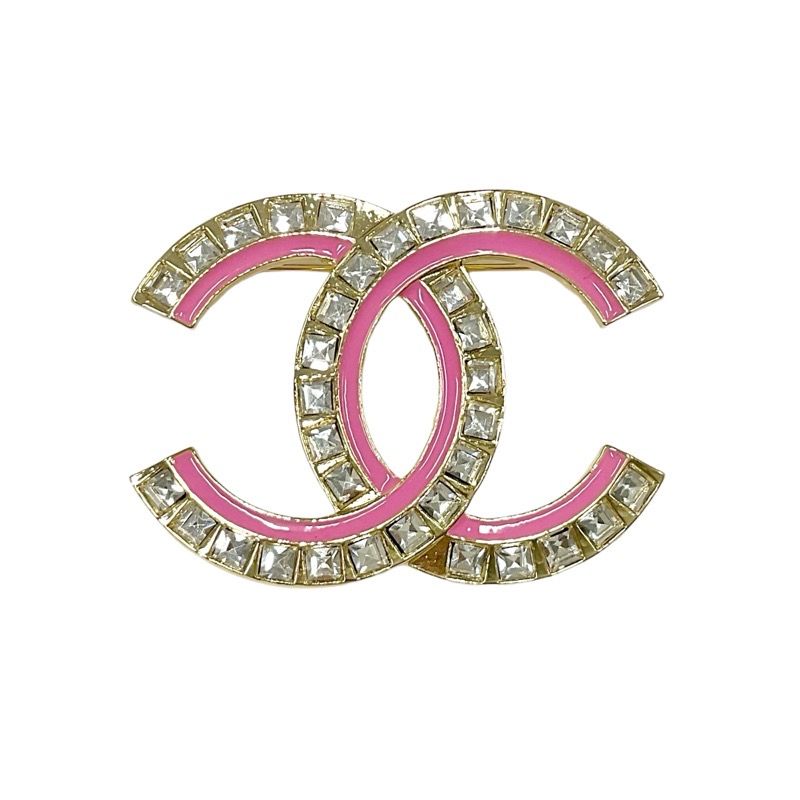Chanel Brooch Corsage Gold Pink Here Mark Rhinestone