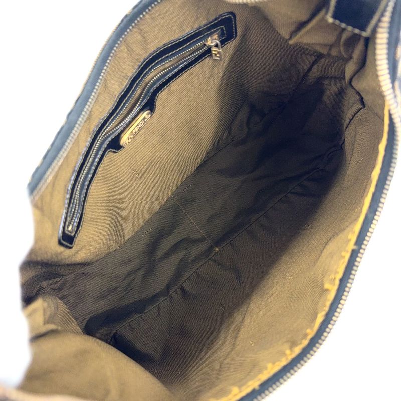 Fendi Zucca Leather And Canvas Brown And Black Shoulder Bag Gold