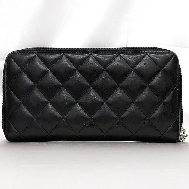 Chanel Round Zipper Long Wallet F21276 Black Cambon
