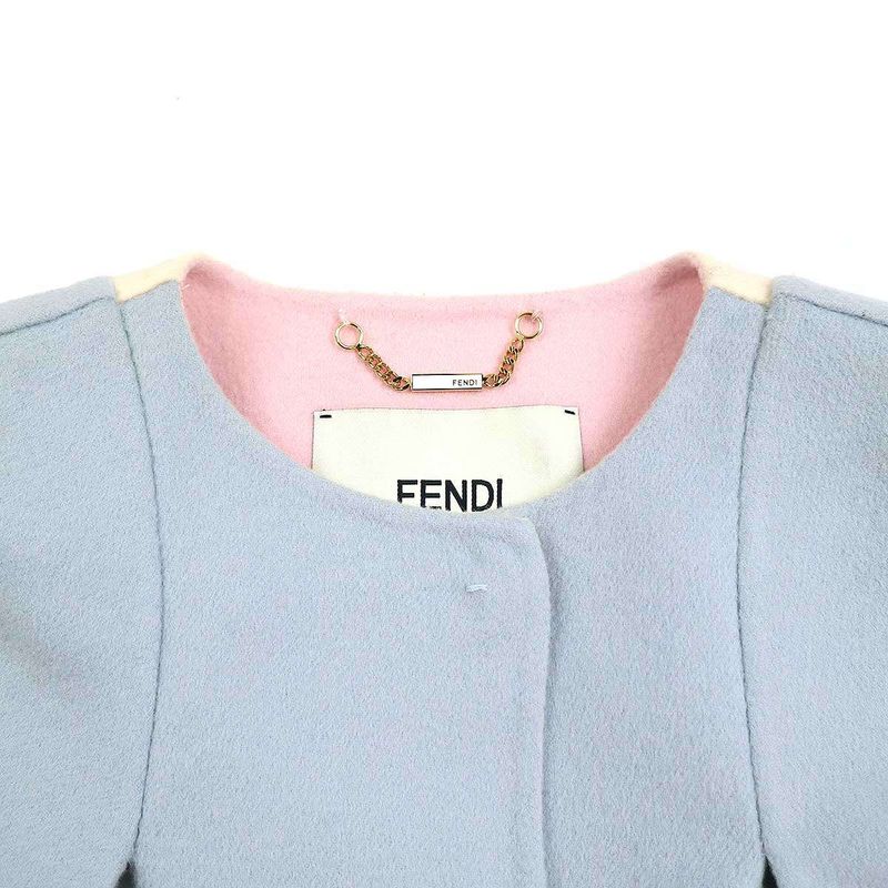 Fendi Leather Pocket Double Face Cape Coat Sac Blue 38 Ff8129 W1d