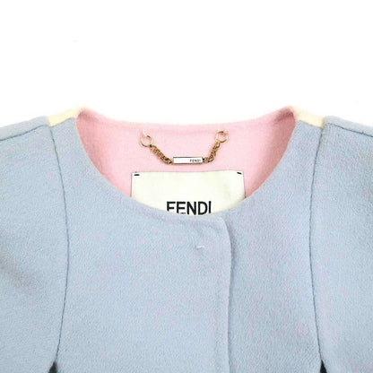 Fendi Leather Pocket Double Face Cape Coat Sac Blue 38 Ff8129 W1d