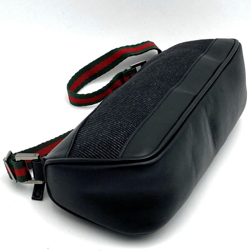 Gucci 92820 Pouch Handbag Black Canvas Sherry Line Women's Men's Fashion