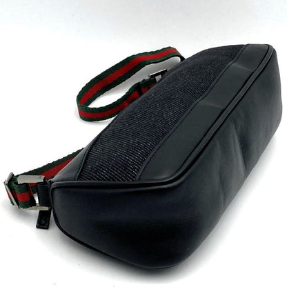 Gucci 92820 Pouch Handbag Black Canvas Sherry Line Women's Men's Fashion