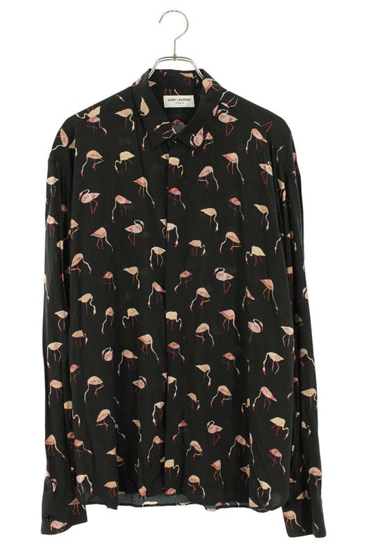 Saint Laurent Paris 18SS 485360 Y334r Rayon Long Sleeve Shirt With Flamingo