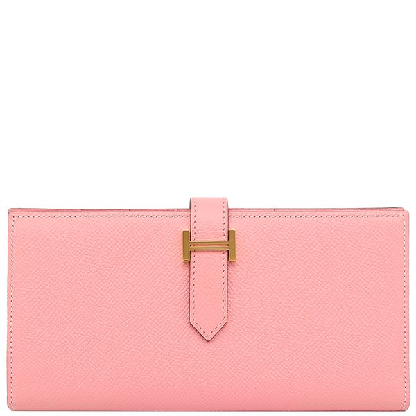 Hermes Long Wallet Bearn Souffle Vaux Epson Rose Confetti Gold Hardware Bifold