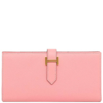 Hermes Long Wallet Bearn Souffle Vaux Epson Rose Confetti Gold Hardware Bifold