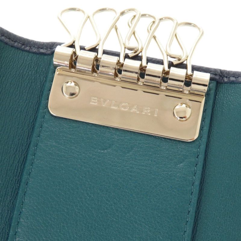 Bulgari Leather Blue 6-ring Key Case Blue 1469 Bvlgari Men's