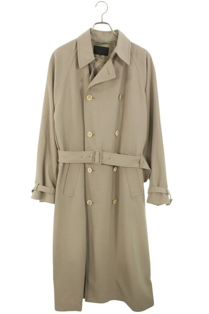 Prada Sgc473 Wool Trench Coat With Belted Triangle Felt Patch Men's 46