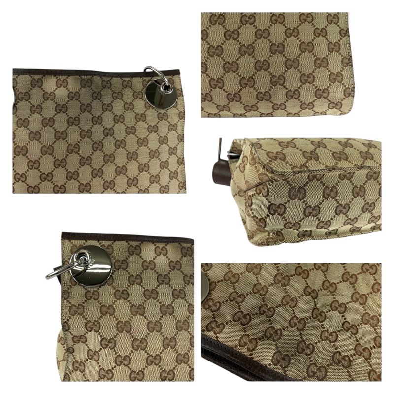 Gucci Brown Beige Silver Hardware GG Canvas 120811 Shoulder Bag Women 505313