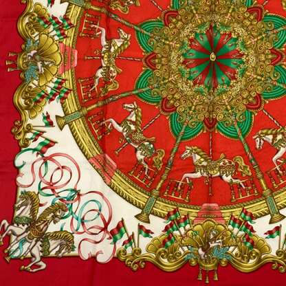Hermes Carre 90 LUNA PARK Amusement Park White And Red Scarf 100% Silk