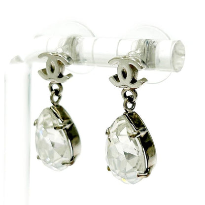 Chanel Metal Rhinestone A12v Coco Mark Swing Earrings Silver 351238 Earrings