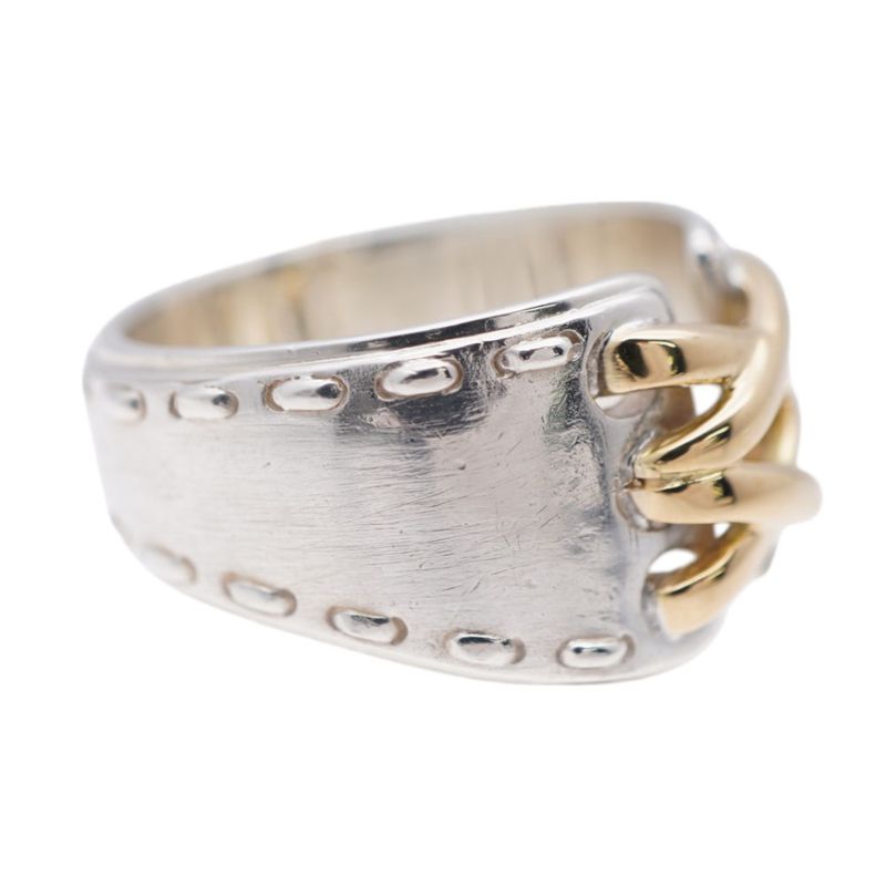 Hermes Mexico Double Silver 925/18k Yellow Gold Ring #51 Ring Yellow Gold