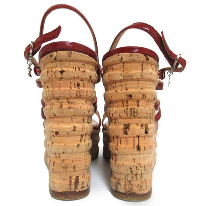 Chanel Patent Leather Cork Sole Wedge Sole Suring Back Sandals 35C 22cm