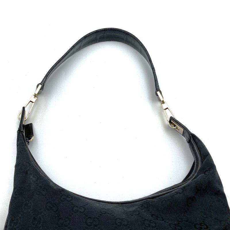 Gucci 001 4204 Shoulder Bag Handbag Black GG Canvas/leather Ladies Men Fashion