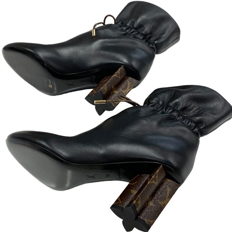 Louis Vuitton Silhouette Line Monogram Short Boots Leather Black Brown Black