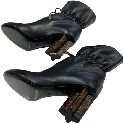 Louis Vuitton Silhouette Line Monogram Short Boots Leather Black Brown Black