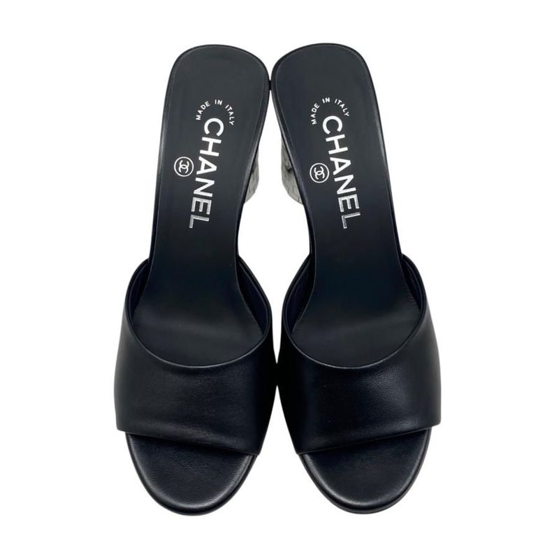Chanel Mule Sandals Mirror Heel G45358 X01000 94305 36 1 2 Size Coco Mark