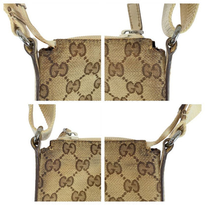 Gucci Brown Ivory Silver Hardware GG Canvas/leather 147671 Shoulder Bag