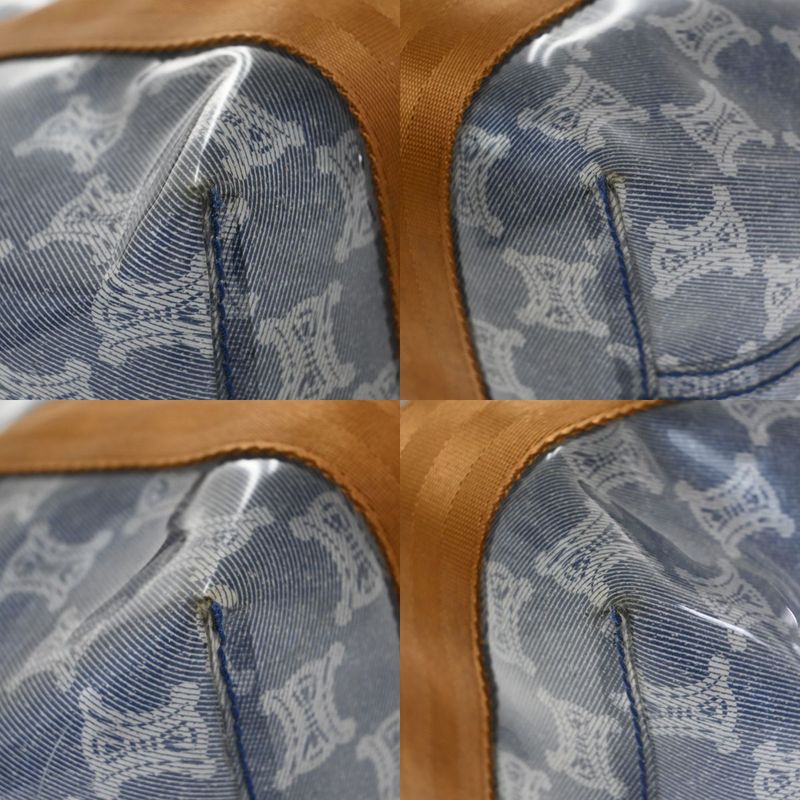 Celine Shoulder Bag Macadam Vinyl Leather Blue Brown 38ka973