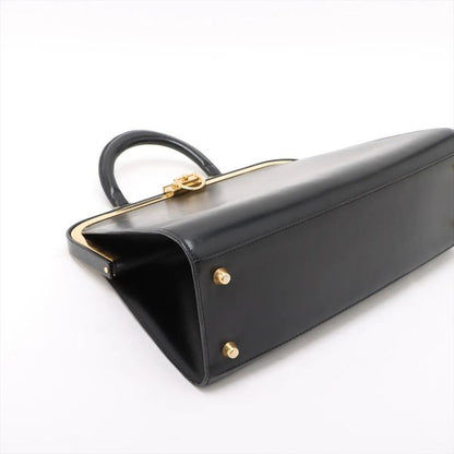 Vintage Christian Dior Clasp Leather Handbag Tote Black Gold Hardware Genuine