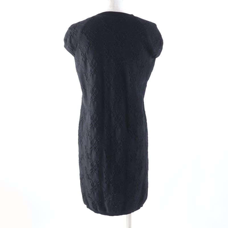 Hermes Cashmere Silk Blend Crew Neck French Sleeve Dress Black 34 Made In Italy