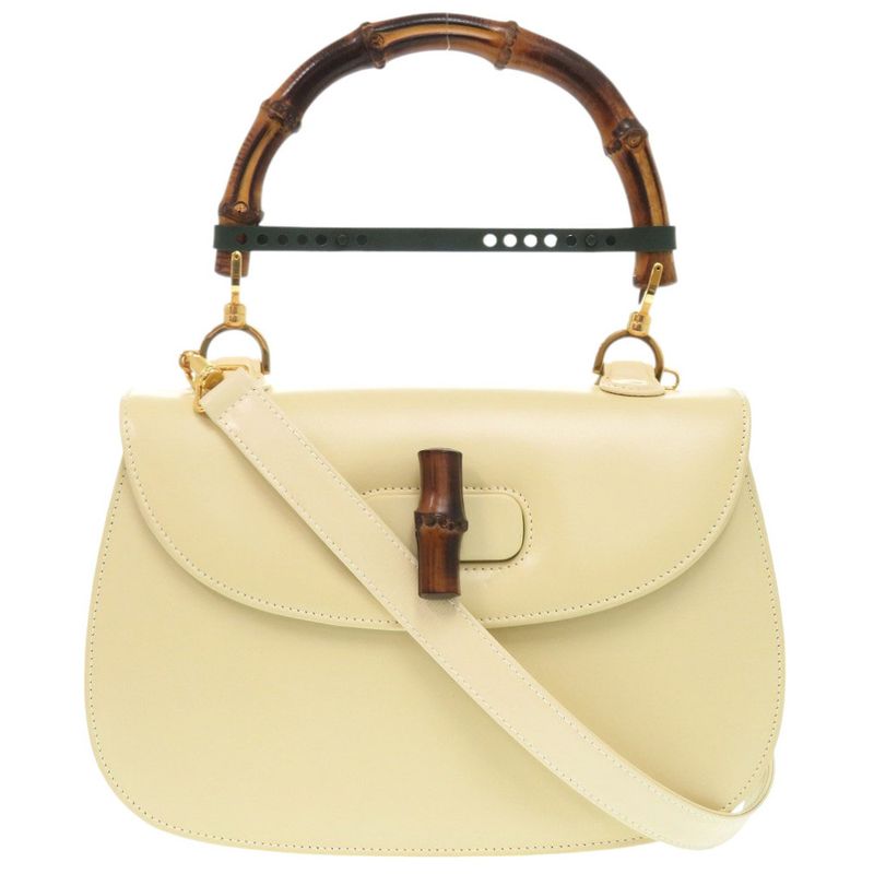 Gucci 2WAY Bamboo 000 1364 0633 Leather White Handbag White 0703 Gucci
