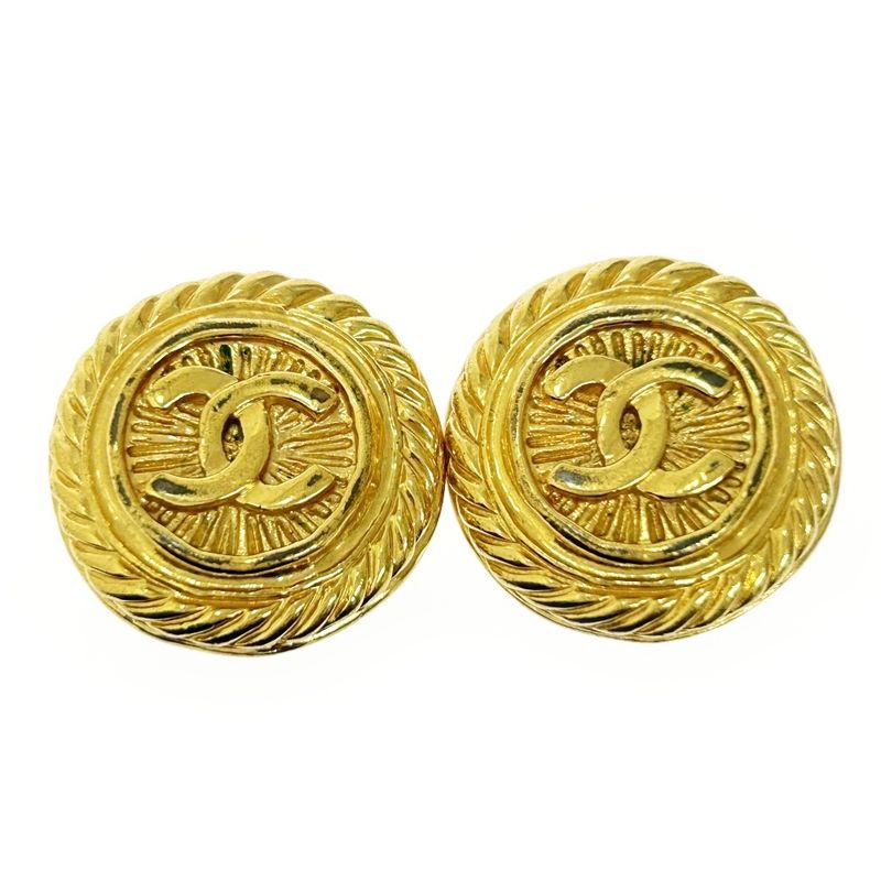 Chanel GP 93p Coco Mark Round Earrings Ladies Gold 369973 Earrings