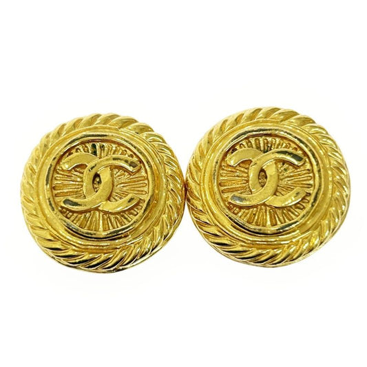 Chanel GP 93p Coco Mark Round Earrings Ladies Gold 369973 Earrings