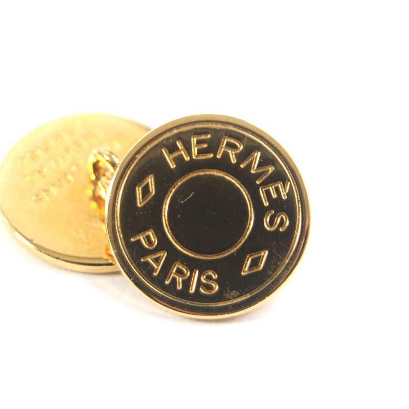 Hermes Bijouterie Fantaisie Serie Motif Round Shape Cufflinks Button Gold With