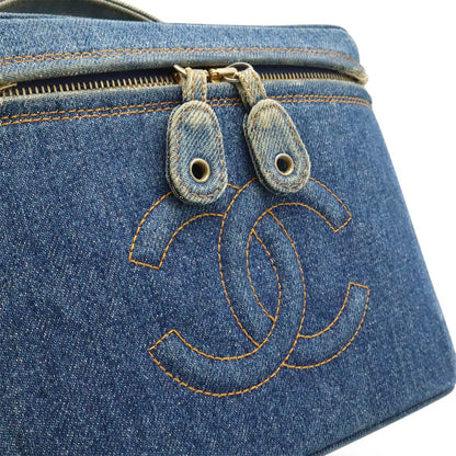 Chanel Coco Mark Denim Vanity Bag Handbag Cosmetic Pouch Makeup Pouch Blue Gold